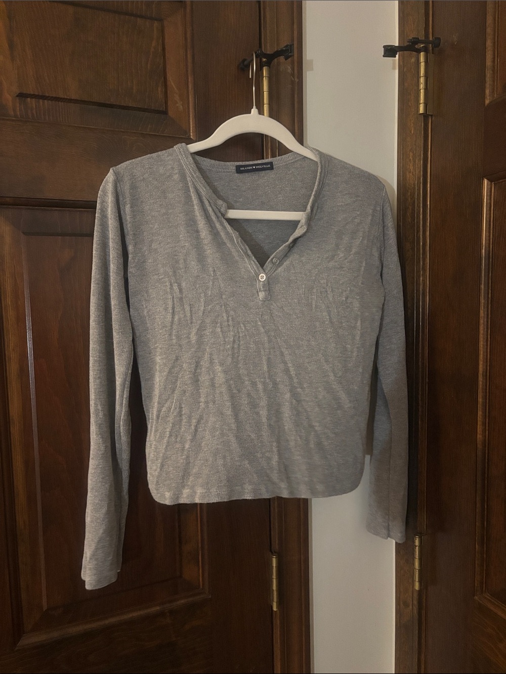 Brandy Melville Gray Long-Sleeve Henley Top
